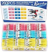 260PCS Heat Shrink Ring Terminals, Sopoby Marine Grade Ring Connectors Tinned Red Copper 16-14 22...
