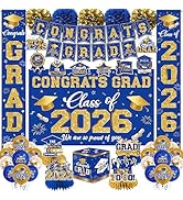 2026 Graduation Decorations - Blue Gold Congrats Grad Party Supplies include Card Box, Backdrop, ...