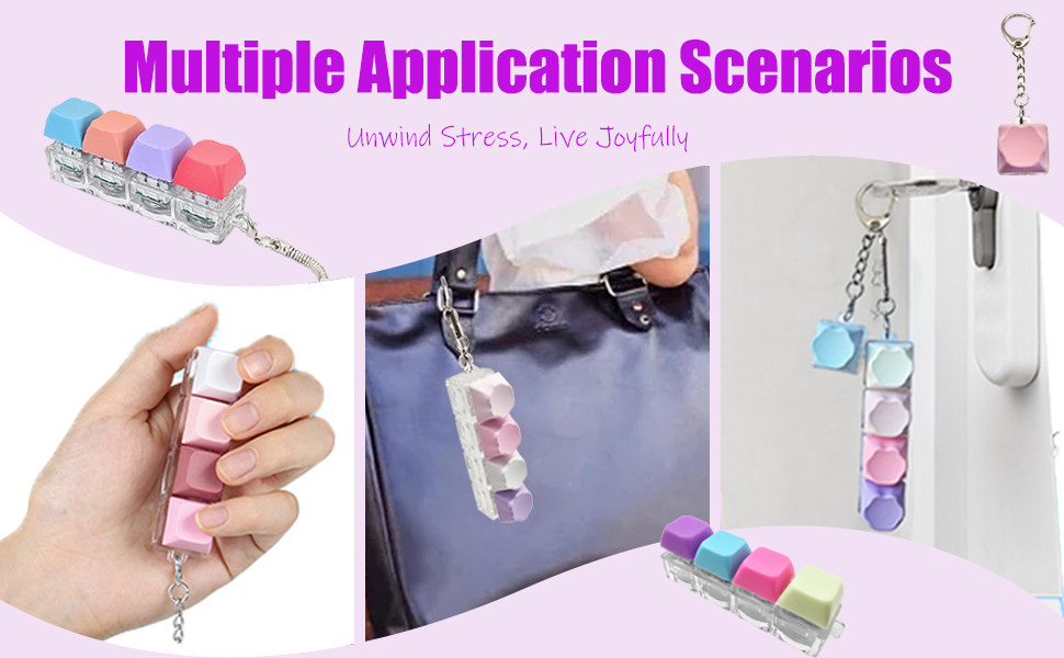Use this keyboard fidget keychain as a bag charm, key accessory, or desk decor