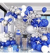 HILAVO Blue White Silver Balloon Arch Kit with Explosion Star 4D Silver Foil Balloons Royal Blue ...