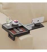 Wealone Black Couch Arm Tray with 2 Rotatable Tray, Adjustable Sofa Arm Clip Table with Storage B...