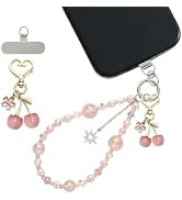 QIOFEARTH Crystal Beaded Phone Wrist Strap, Cute Cellphone Lanyard Chain, Bow Keychain Wristlet B...