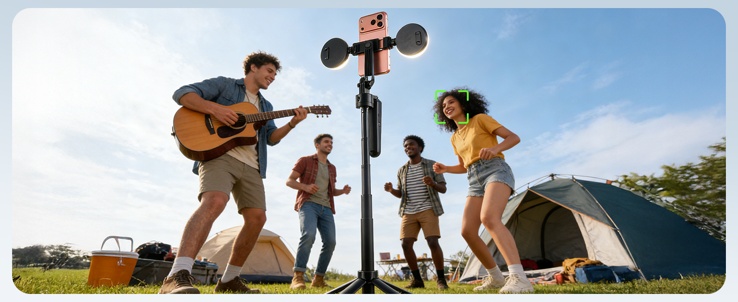 360 rotation phone tripod with light that follows your movement