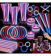 120 Pcs Glow Sticks 4th of July Party Supplies,Neon Party Glow Bracelets and Necklaces Red White ...