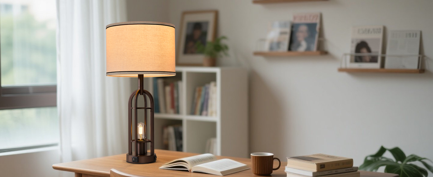 Table Lamps for Living Room Set of 2 - Bedside Lamp for Bedroom with USB