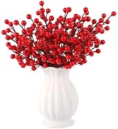 Rowfad 40 Pcs Artificial Berry Stems Branches, Red Christmas Faux Holly Berries Picks Ornaments f...
