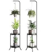 COPREE 2-tier Hanging Plant Stand 2 Pack, Space-Saving Iron Planter Shelves Flower Pot Organizer ...