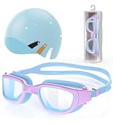 Zeligerstar Kids Swim Goggles with Silicone Swim Cap, Swimming Goggles for Kids 6-14, Anti-Fog UV...