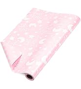 RUSPEPA Reversible Wrapping Paper Roll - Baby Girl Pink Pattern Great for Baby Shower, Birthday, ...