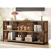 LVB Rustic Horizontal Bookshelf, Industrial Bookcase Cube Storage Organizer, Wide Large Metal Woo...