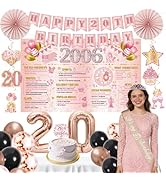 20th Birthday Decorations for Girls Rose Gold 20th Party Decorations for Her 2006 Bday Backdrop, ...