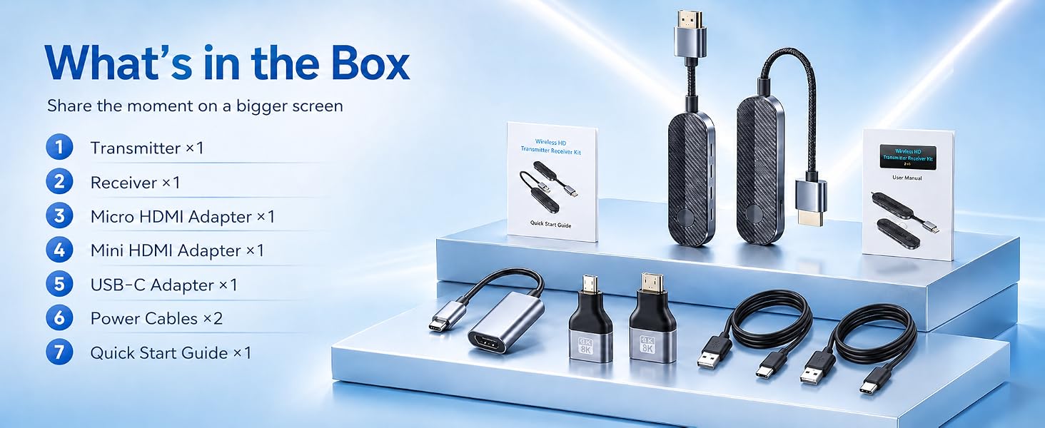 Wireless HDMI Transmitter and Receiver Kit, 328FT, 1080P@60Hz, Plug and Play, No WiFi