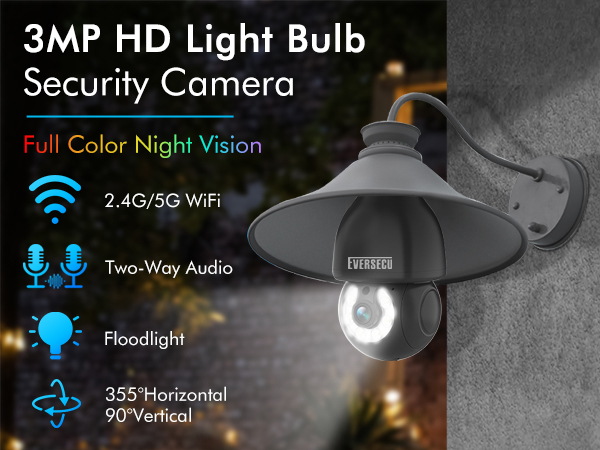 2K Light Bulb Wireless Security Camera 5Ghz WiFi Outdoor Indoor RTSP Stream Work with Alexa Onvif