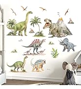 Amimagen Large Dinosaur Wall Stickers - Tropical Palm Tree Leaf Dino Wall Decals - Nursery Kids B...