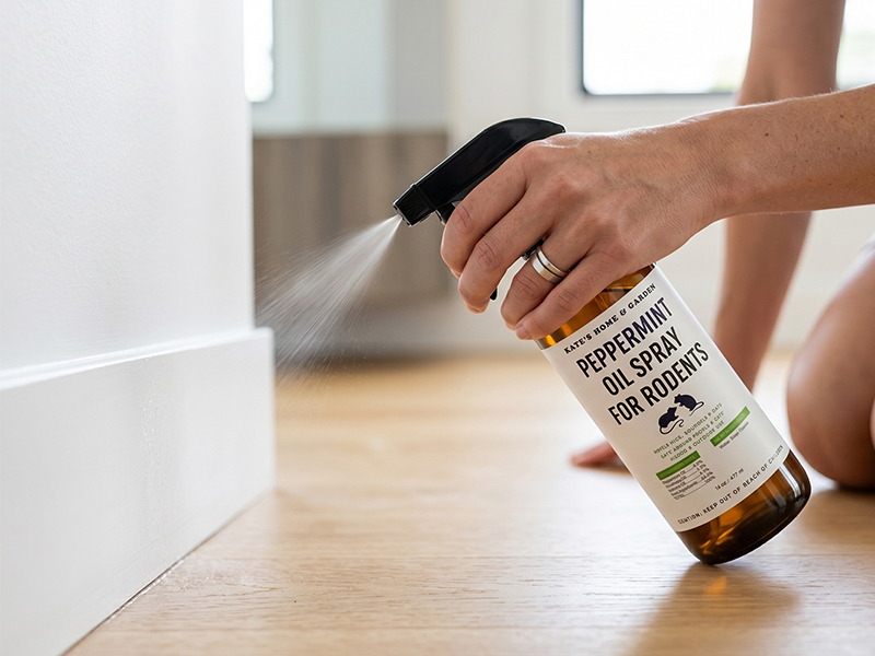 woman spraying baseboard entry point