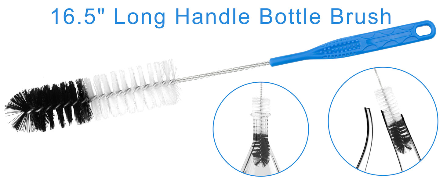 Glass Cleaning Kit Straw Cleaner Brush - Reusable Handles Extra Long Bottle Brush