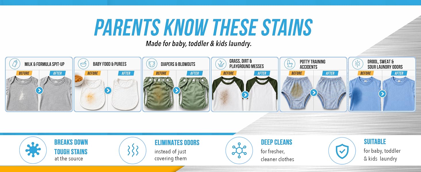Baby poop stain remover laundry detergent booster for kids laundry messes stains odors compatible