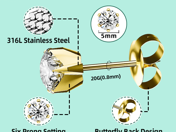 12 Pcs Ear Piercing Kit Disposable Ear Piercing Gun Kit with 4 Pcs 6 Prong Setting Cubic Zirconia