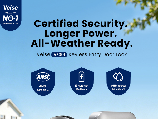 Keyless entry door lock with ANSI Grade 3 security, IP55 waterproof for front doors, Satin Nickel