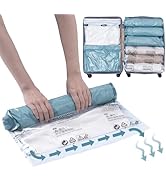 TAILI 12 Pack Travel Compression Bags, Roll Up Space Saver Bags (6 Large+6 Medium), No Vacuum Nee...