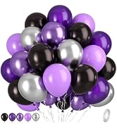 Purple Black Silver Balloons, 50pcs Purple and Black Balloons, Metallic Purple Silver Balloon for...