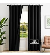 NICETOWN 100% Blackout Curtains for Bedroom, Room Darkening Plylux Black Curtains 84 Inch Long Th...