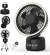 Camping Fan – Portable Rechargeable Fan with Auto Oscillation, Type-C Charging, LED, 4 Speeds, Re...