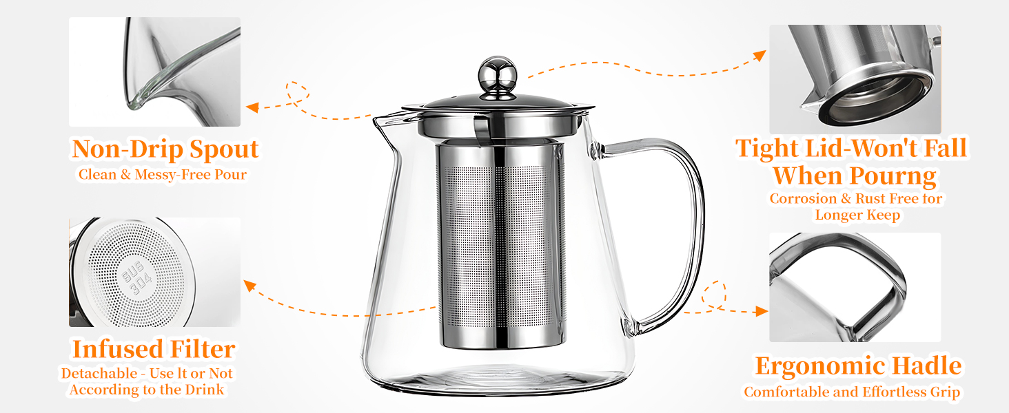 Glass Teapot with Stainless Steel Infuser