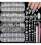 Teenitor Silver Nail Charms and Gems Kit, 4 Boxes Nail Gems Silver Rhinestones for Nails, 3D Y2K ...