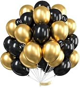 PartyWoo Black and Gold Balloons 66pcs 12 Inch Matte Black Metallic Chrome Gold Balloons for Grad...