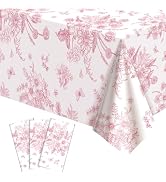 3 Pack Pink Floral Plastic Tablecloths, 54 X 108Inch Tea Party Tablecloth Disposable Vintage Tabl...