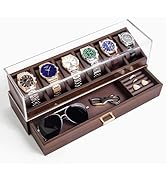 KAMIER Watch Box for Men - 360° Watch Display Case, 6 Slot Watch Holder Organizer with Drawer for...