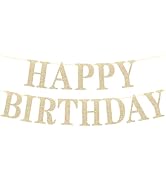 Gold Glitter Happy Birthday Banner Pre-Strung Birthday Party Banner NO DIY Happy Birthday Sign Bi...