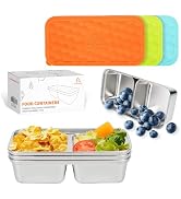 MACTANO Stainless Steel Snack Containers, 15 OZ Double Compartment Reusable Snackle Box with Lids...