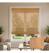 Zeluna Cordless Bamboo Roman Shades, Light Filtering Woven Wood Window Blinds with Valance for Li...