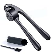 Premium Garlic Press, Garlic Mincer Set of 3 with Silicone Roller Peeler & Cleaning Brush - Black