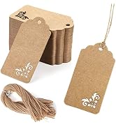 Koogel 100pcs Kraft Paper Tags,Tags with String,Party Favor Gift Tags for Wedding,Baby Shower,Bri...