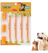 HOP 7 Pack Pet Toothbrush kit Orange 4 Angled Double-Head Dog Toothbrushes 3 Dog Finger Toothbrus...