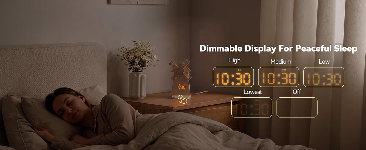 Sunrise Alarm Clock with Rotating Windmill, White Noise Machine Sound Machine Alarm Clock