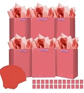 qiqee 24pcs Salmon Gift Bags with Tissue Paper for Wedding, Birthday, Party Supplies-7.9"x4.3"x9....
