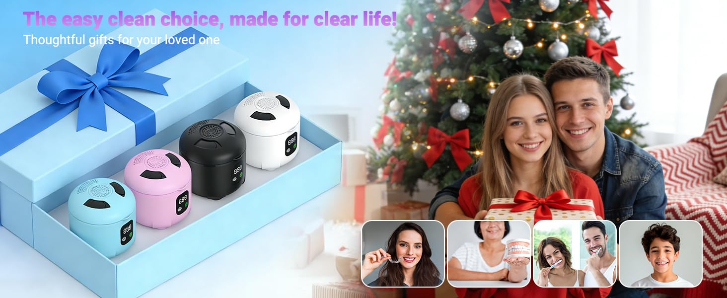 Denture Cleaner Machine with 4 Modes for Mouth Guards, Jewelry, Rings, etc (pink)