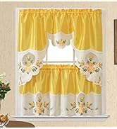GOHD GOLDEN OCEAN HOME DECOR Rose Melody. 3pcs Kitchen Cafe Curtain Set. Swag and 24 inches Tiers...
