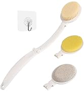 LFJ 3 in 1 Back Bath Brush Set for Shower, 19" Long Handle Body Brush, Bath Sponge and Pumice Gen...