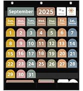 REGELETO Large Boho Calendar Pocket Chart with 96 Cards for Classroom, Size:32.5 x 28 inch Black ...