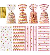 Aegero Valentine's Day Cellophane Treat Bags, 120pcs Trick or Treat Goody Bags with 140pcs Twists...