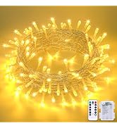 JMEXSUSS 33ft 100 LED Warm White Christmas Lights Outdoor, Battery Power String Lights Waterproof...
