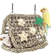 Jevnd Seagrass Handwoven Bird Bed for Cage, DIY Parakeet Nest & Climbing Ladder, Breathable Bird ...