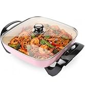 I-Keukenn 12'' Ceramic Nonstick Electric Skillet with Tempered Vented Glass Lid, Scratch-Resistan...