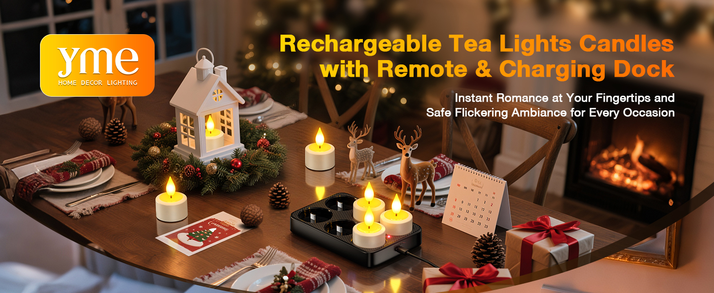 Halloween Christmas flameless tealight candles with remote and charger storage base