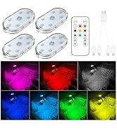 4 PCS Car Led Lights Interior,7 Colors Ambient Lighting Car Interior,USB Rechargeable Car Interio...